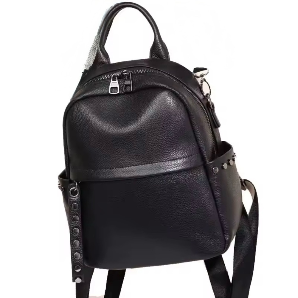 Black Leatherette Mini Backpack - Women's Fashion Backpack